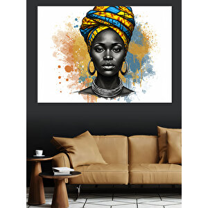 Afrika Desenli Kadın Portresi Dekoratif Kanvas - Mdf Ahşap Tablo 50x70 cm