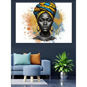 Afrika Desenli Kadın Portresi Dekoratif Kanvas - Mdf Ahşap Tablo