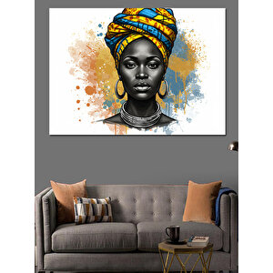 Afrika Desenli Kadın Portresi Dekoratif Kanvas - Mdf Ahşap Tablo