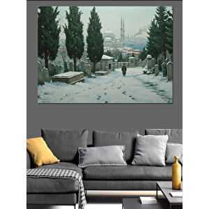 Karla Kaplı Mezarlık Sessizliği Dekoratif Kanvas - Mdf Ahşap Tablo 25x35 cm