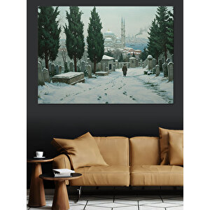 Karla Kaplı Mezarlık Sessizliği Dekoratif Kanvas - Mdf Ahşap Tablo 25x35 cm