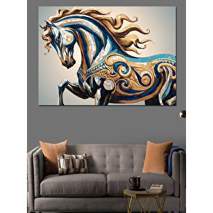 Desenli Mavi At Dekoratif Kanvas - Mdf Ahşap Tablo 100x140 cm