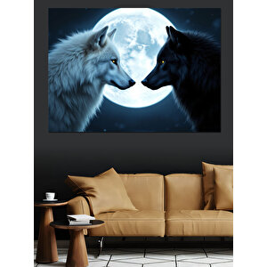 Ay Işığında Kurtlar Dekoratif Kanvas - Mdf Ahşap Tablo 100x140 cm