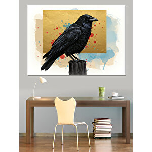 Kanatlı Karga Dekoratif Kanvas - Mdf Ahşap Tablo 50x70 cm