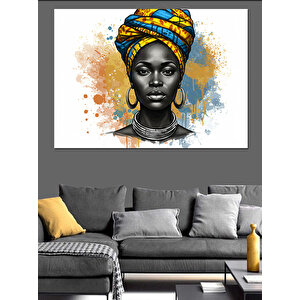 Afrika Desenli Kadın Portresi Dekoratif Kanvas - Mdf Ahşap Tablo 35x50 cm