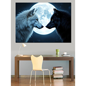 Ay Işığında Kurtlar Dekoratif Kanvas - Mdf Ahşap Tablo