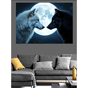 Ay Işığında Kurtlar Dekoratif Kanvas - Mdf Ahşap Tablo