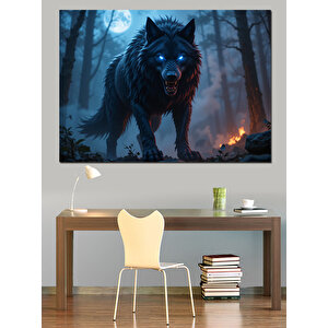 Sisli Ormanda Kurt Dekoratif Kanvas - Mdf Ahşap Tablo 35x50 cm