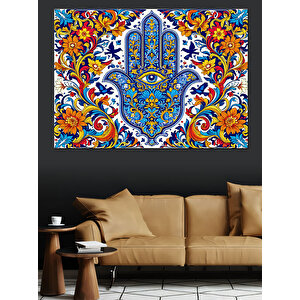 Çini Desenli Fatma Eli Dekoratif Kanvas - Mdf Ahşap Tablo 70x100 cm