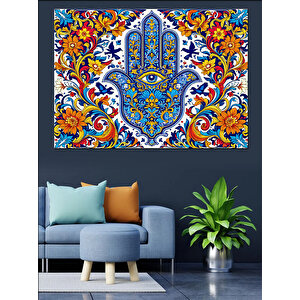 Çini Desenli Fatma Eli Dekoratif Kanvas - Mdf Ahşap Tablo 70x100 cm