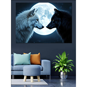 Ay Işığında Kurtlar Dekoratif Kanvas - Mdf Ahşap Tablo 35x50 cm