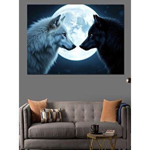 Ay Işığında Kurtlar Dekoratif Kanvas - Mdf Ahşap Tablo 35x50 cm