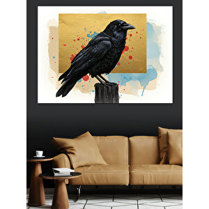 Kanatlı Karga Dekoratif Kanvas - Mdf Ahşap Tablo