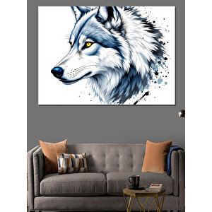 Beyaz Kürklü Kurt Başı Dekoratif Kanvas - Mdf Ahşap Tablo 35x50 cm
