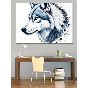 Beyaz Kürklü Kurt Başı Dekoratif Kanvas - Mdf Ahşap Tablo 50x70 cm