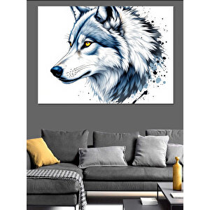Beyaz Kürklü Kurt Başı Dekoratif Kanvas - Mdf Ahşap Tablo 50x70 cm