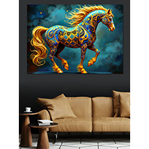 Renkli Desenli Koşan At Dekoratif Kanvas - Mdf Ahşap Tablo 50x70 cm