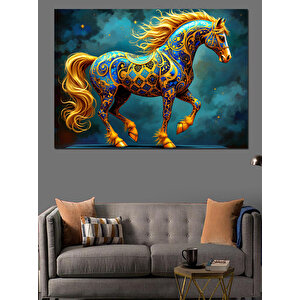 Renkli Desenli Koşan At Dekoratif Kanvas - Mdf Ahşap Tablo