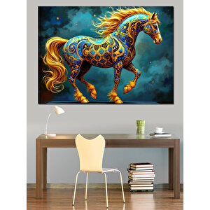 Renkli Desenli Koşan At Dekoratif Kanvas - Mdf Ahşap Tablo