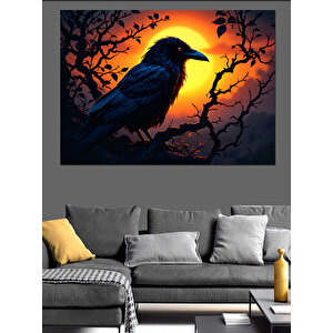 Turuncu Fon Karga Dekoratif Kanvas - Mdf Ahşap Tablo 50x70 cm