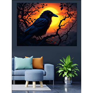 Turuncu Fon Karga Dekoratif Kanvas - Mdf Ahşap Tablo 50x70 cm