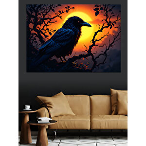 Turuncu Fon Karga Dekoratif Kanvas - Mdf Ahşap Tablo 35x50 cm