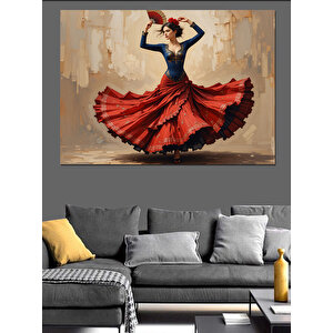 Kırmızı Elbiseli Flamenko Dansçısı Dekoratif Kanvas - Mdf Ahşap Tablo 25x35 cm