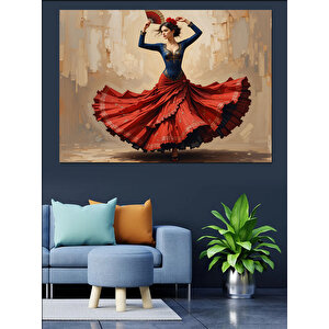 Kırmızı Elbiseli Flamenko Dansçısı Dekoratif Kanvas - Mdf Ahşap Tablo 25x35 cm