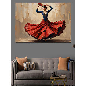 Kırmızı Elbiseli Flamenko Dansçısı Dekoratif Kanvas - Mdf Ahşap Tablo 25x35 cm