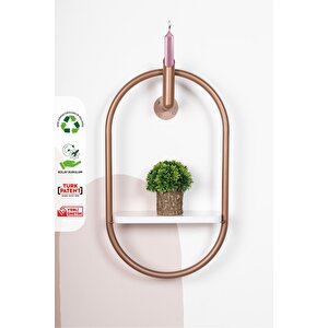Çiçeklik Gold Oval Duvar Rafı Çiçekliği Dekoratif Sunta Raflı Duvar Çiçekliği Duvar Mumluk Rose