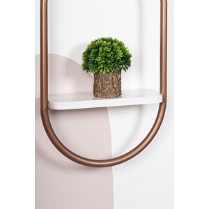 Çiçeklik Gold Oval Duvar Rafı Çiçekliği Dekoratif Sunta Raflı Duvar Çiçekliği Duvar Mumluk Rose
