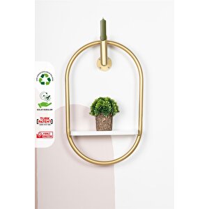 Çiçeklik Gold Oval Duvar Rafı Çiçekliği Dekoratif Sunta Raflı Duvar Çiçekliği Duvar Mumluk Gold