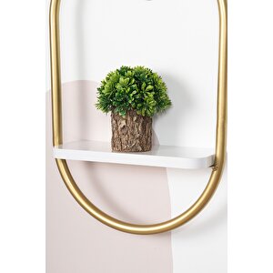 Çiçeklik Gold Oval Duvar Rafı Çiçekliği Dekoratif Sunta Raflı Duvar Çiçekliği Duvar Mumluk Gold