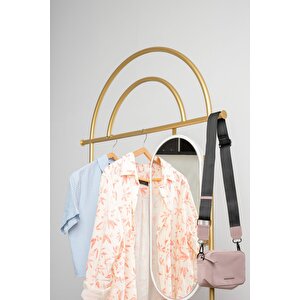 Metal Ayaklı Askılık Aynalı Konfeksiyon Askılığı Gold Elbise Askılığı Kıyafet Askılığı Sunta Ayak