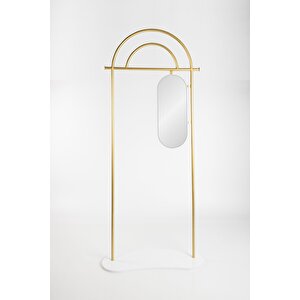 Metal Ayaklı Askılık Aynalı Konfeksiyon Askılığı Gold Elbise Askılığı Kıyafet Askılığı Sunta Ayak