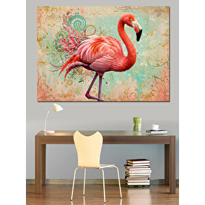 Renkli Flamingo Çizimi Dekoratif Kanvas - Mdf Ahşap Tablo 25x35 cm