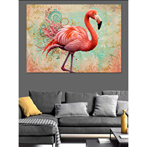Renkli Flamingo Çizimi Dekoratif Kanvas - Mdf Ahşap Tablo 25x35 cm
