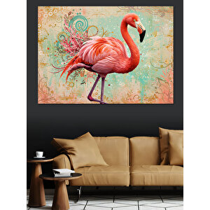 Renkli Flamingo Çizimi Dekoratif Kanvas - Mdf Ahşap Tablo 25x35 cm