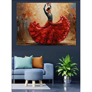 Kırmızı Elbiseli Flamenko Dansçısı Dekoratif Kanvas - Mdf Ahşap Tablo 25x35 cm