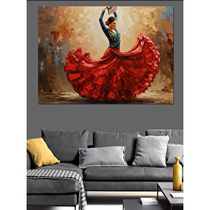 Kırmızı Elbiseli Flamenko Dansçısı Dekoratif Kanvas - Mdf Ahşap Tablo 35x50 cm
