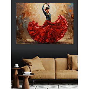 Kırmızı Elbiseli Flamenko Dansçısı Dekoratif Kanvas - Mdf Ahşap Tablo 35x50 cm