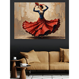 Kırmızı Elbiseli Flamenko Dansçısı Dekoratif Kanvas - Mdf Ahşap Tablo 35x50 cm