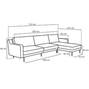 Klem Slim 312 X 171 Köşe Ahşap Ayak - Kadife Gri