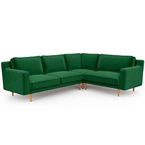 Klem Slim 257 X 203 Köşe Ahşap Ayak - Kadife Zümrüt Yeşili