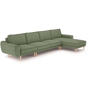 Klem 357 X 171 Köşe Ahşap Ayak - Fitilli Kadife Sisli Yeşil