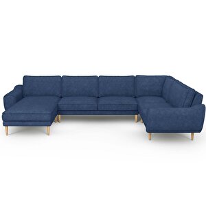 Klem 346 X 210 Köşe Ahşap Ayak - Fitilli Kadife Mavi