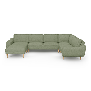 Klem 346 X 210 Köşe Ahşap Ayak - Fitilli Kadife Sisli Yeşil