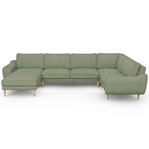 Klem 346 X 210 Köşe Ahşap Ayak - Fitilli Kadife Sisli Yeşil