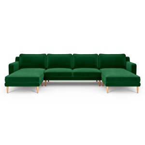 Klem Slim 348 X 171 Köşe Ahşap Ayak - Kadife Zümrüt Yeşili