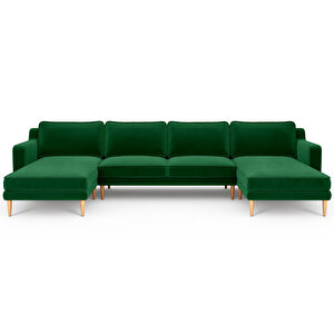 Klem Slim 348 X 171 Köşe Ahşap Ayak - Kadife Zümrüt Yeşili